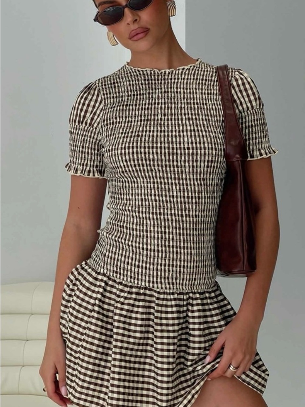 Princess Polly Brown and Cream Gingham Mini Dress